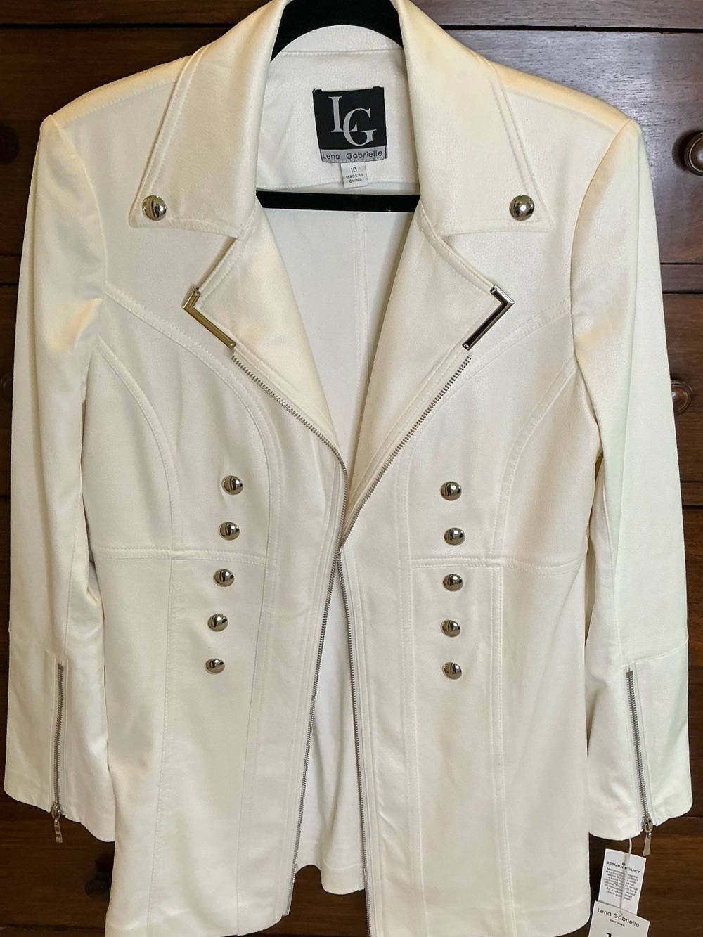 LG Cream Double-Breasted Moto Blazer